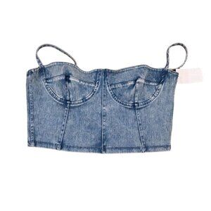 Good American Soft Sculpt Bustier Denim Crop Top Sweetheart Neck Size Large